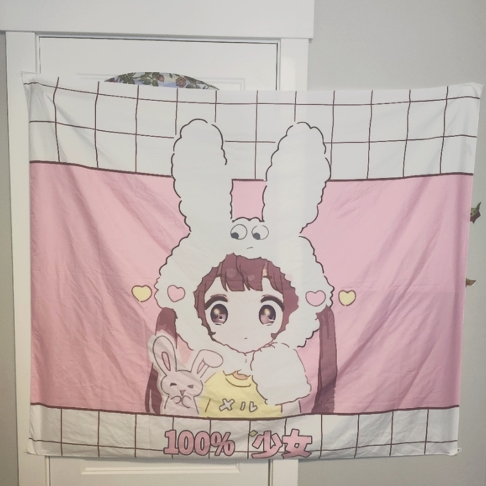 Cute Pink Anime Tapestry